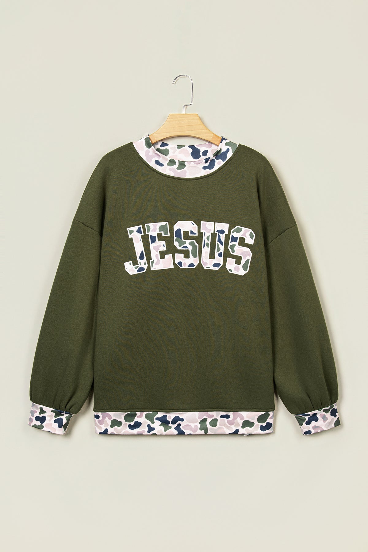Four Leaf Clover Western Contrast Detail Letter Graphic Baggy Sweatshirt