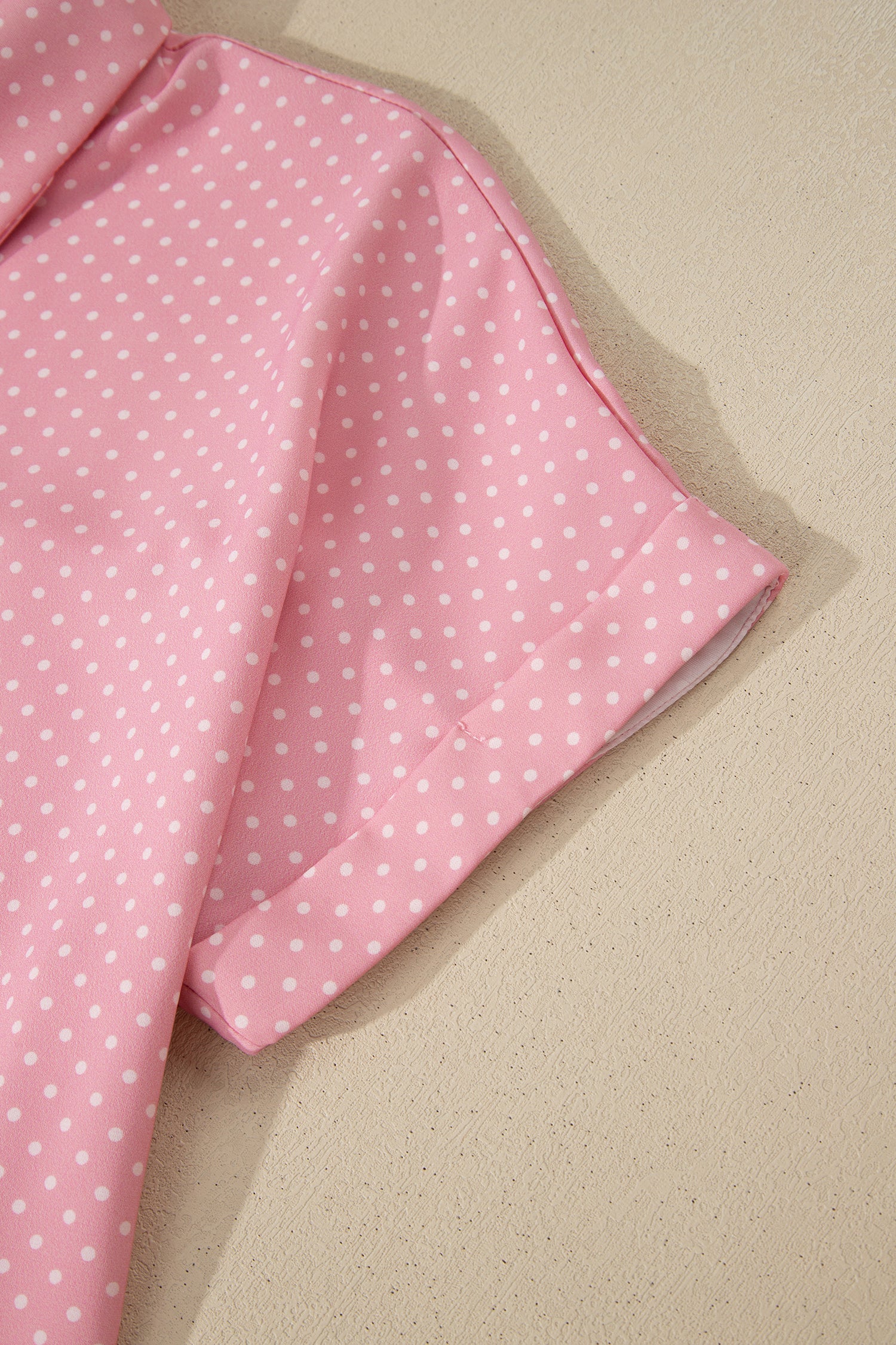 Pink Dotted Print Cuffed Short Sleeve Shirt
