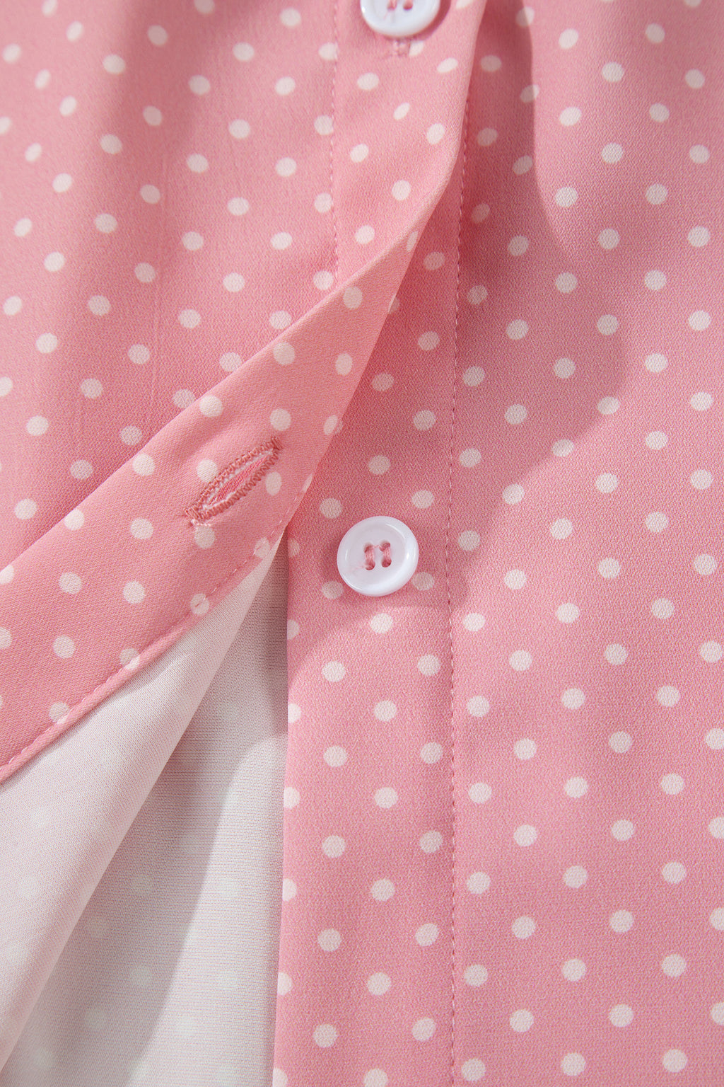 Pink Dotted Print Cuffed Short Sleeve Shirt