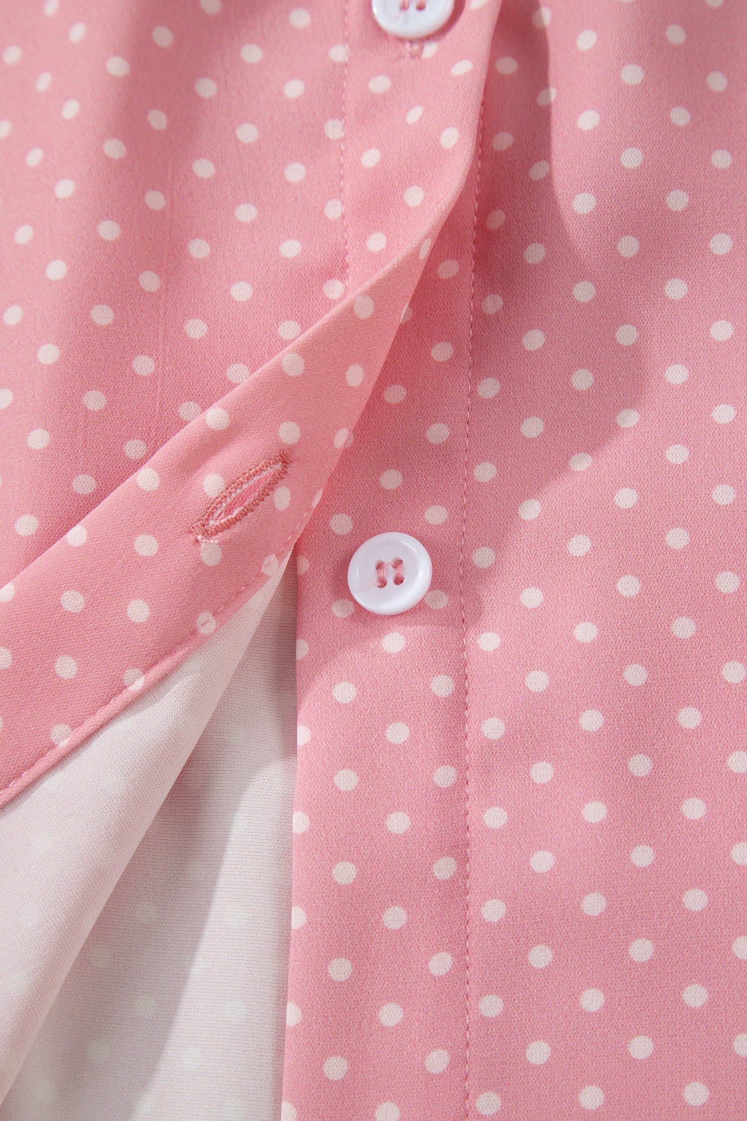 Pink Dotted Print Cuffed Short Sleeve Shirt
