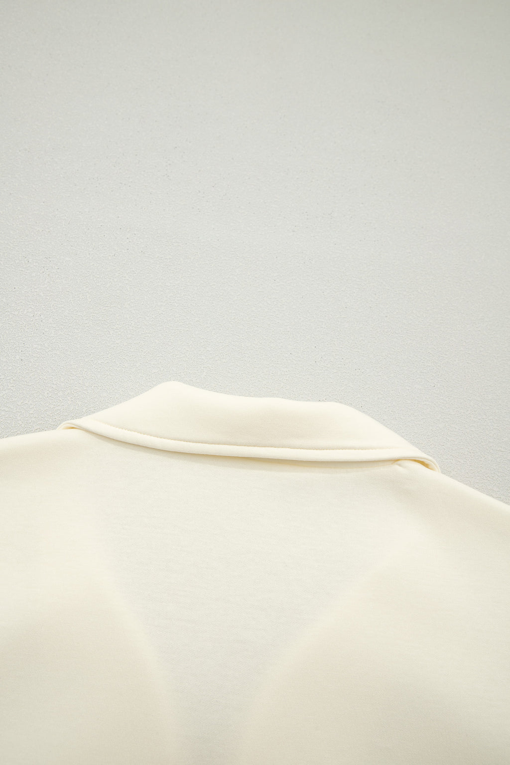 Beige Zipped up Collared Ruffled Short Sleeve Blouse