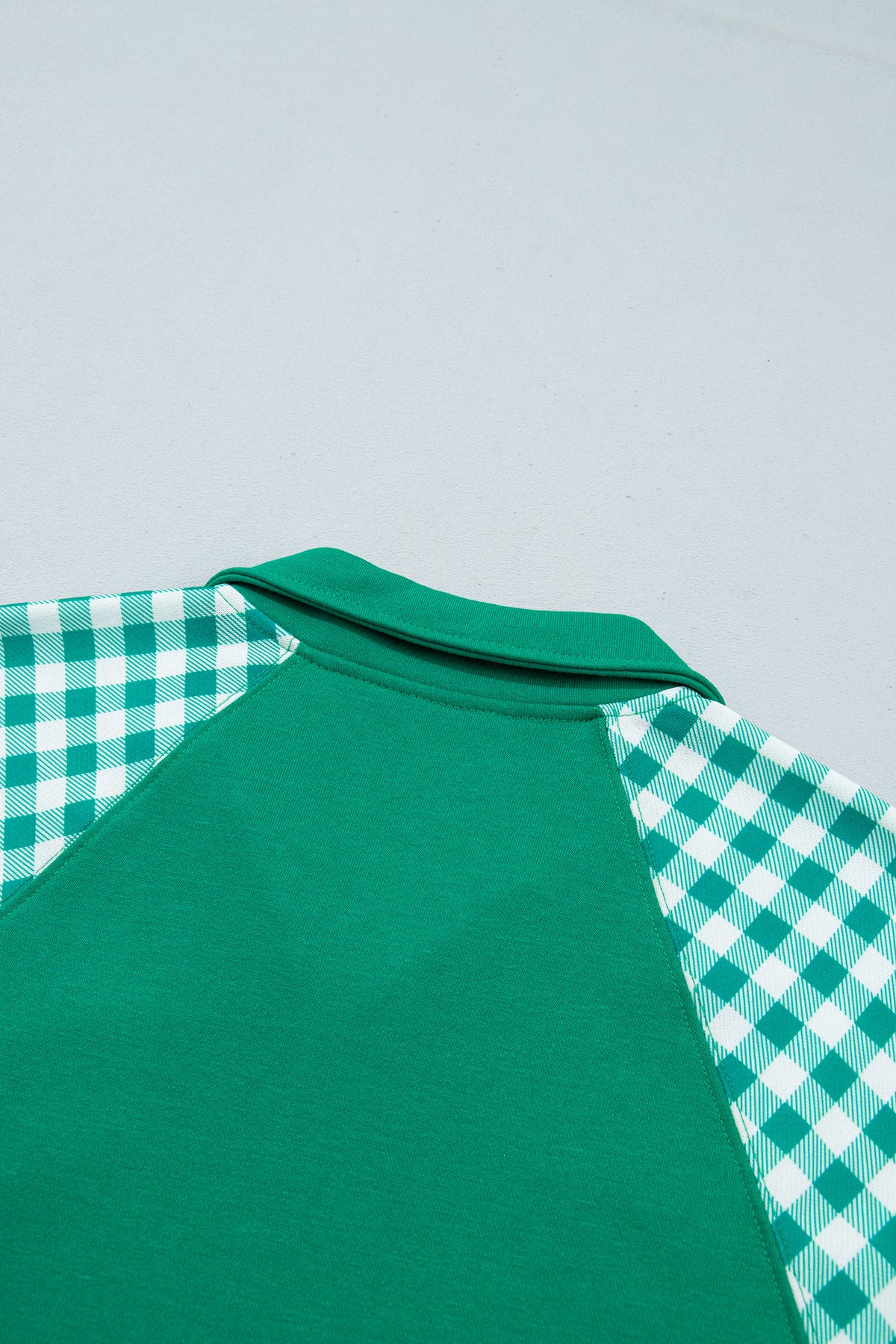 Coffee Patchwork Plaid Pocket Quarter Zip Sweatshirt