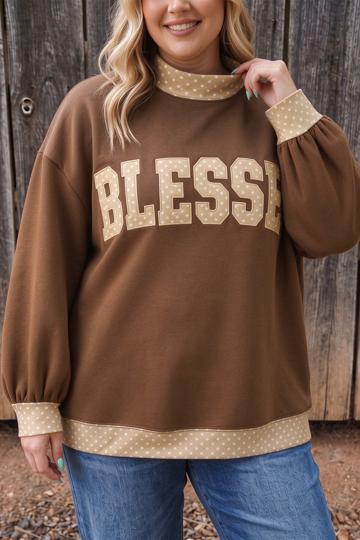 Parchment Plus Size Leopard Trim Mock Neck FAITH Graphic Sweatshirt