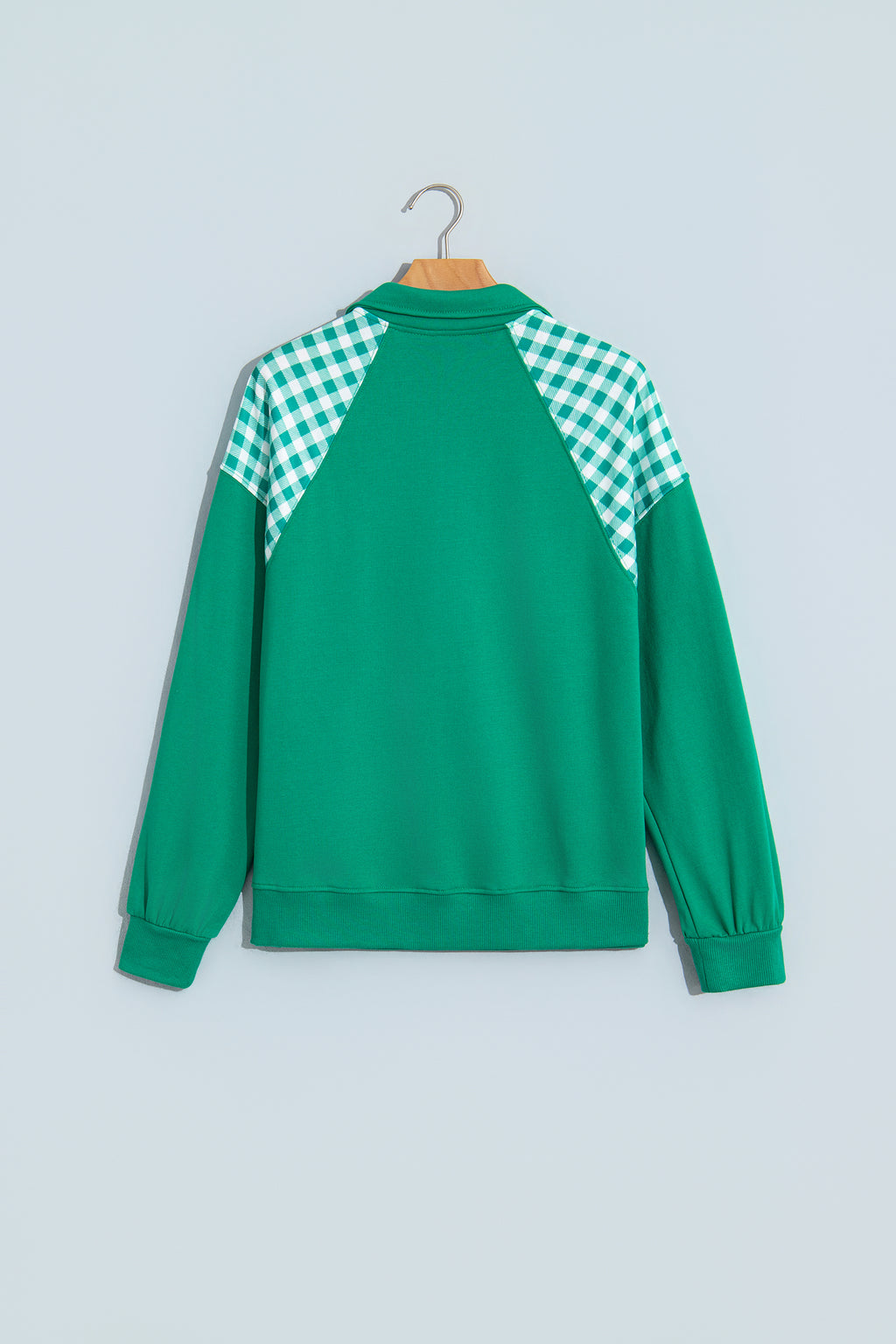 Coffee Patchwork Plaid Pocket Quarter Zip Sweatshirt