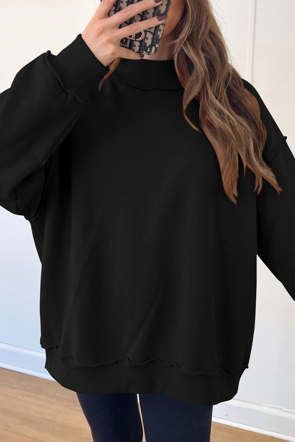 Red Dahlia Oversize Drop Shoulder Reversible Mock Neck Sweatshirt
