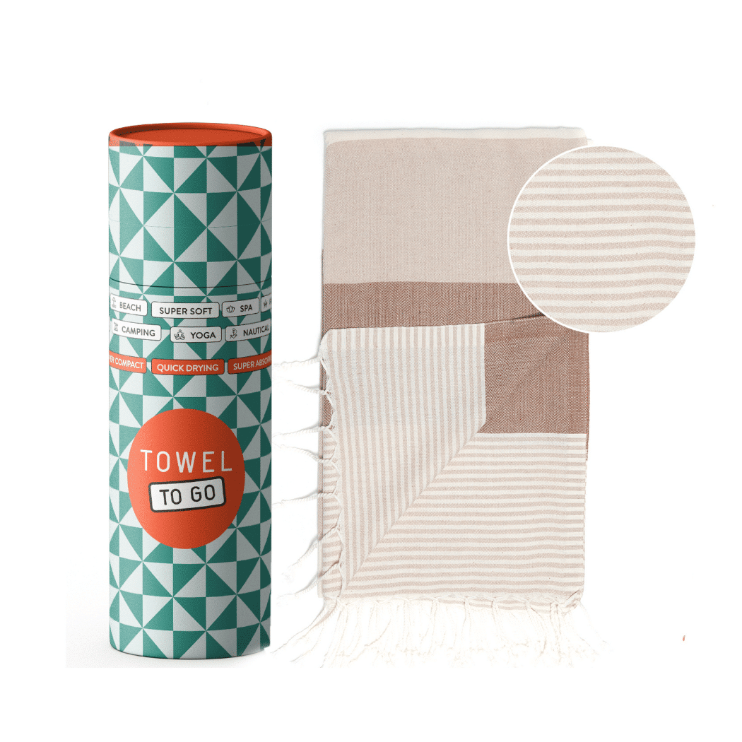 Beach Pool Hammam Towel, Beige - Brown in Gift Box