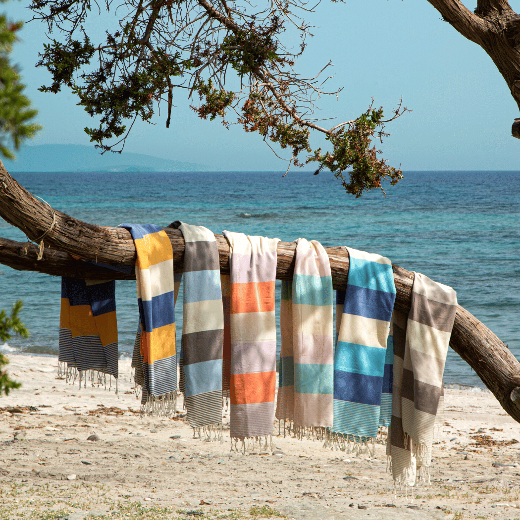 Beach Pool Hammam Towel, Beige - Brown in Gift Box