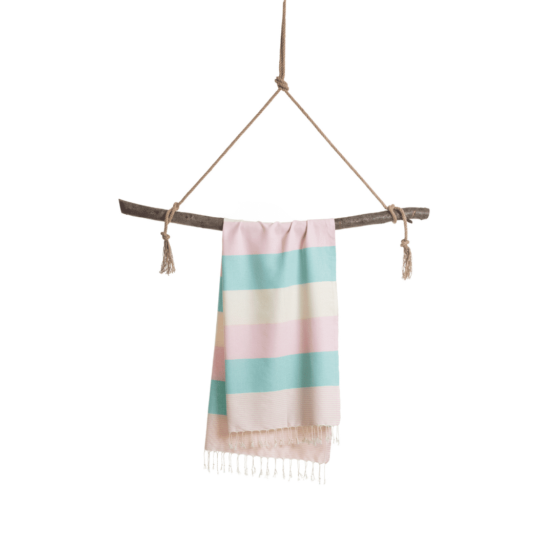 Beach Pool Hammam Towel, Mint - Pink in Gift Box