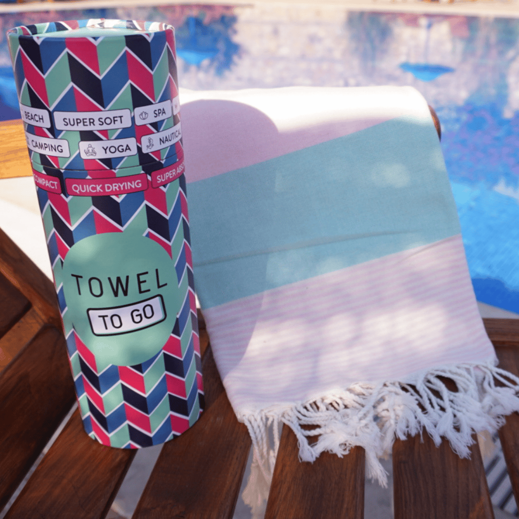 Beach Pool Hammam Towel, Mint - Pink in Gift Box