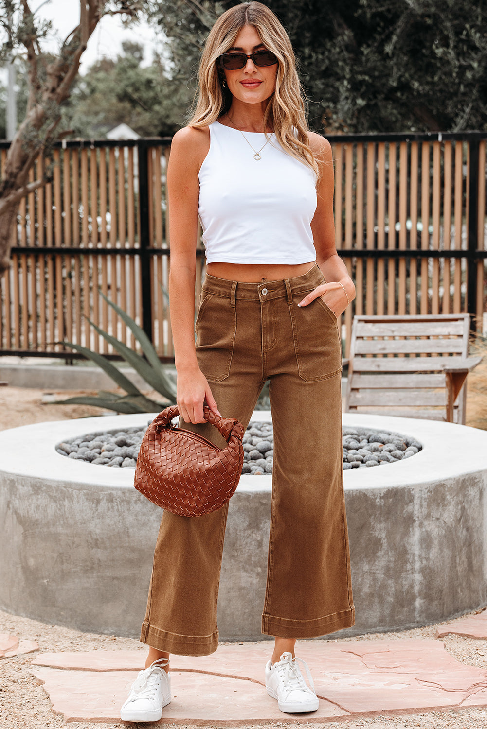 Breen Cropped High Rise Wide Leg Jeans