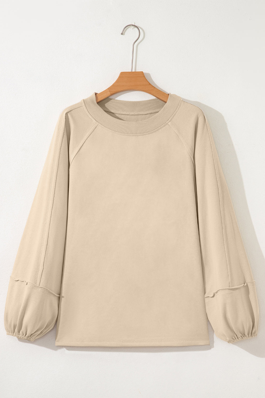 Beige Solid Color Raw Seam Patchwork Baggy Sweatshirt