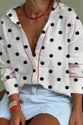White Polka Dot Print Contrast Piping Elegant Shirt
