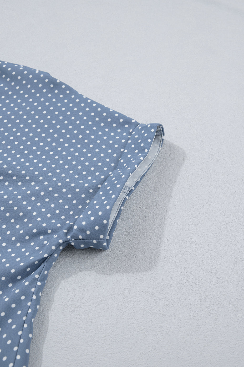 Sky Blue Dotted Print Cuffed Short Sleeve Shirt