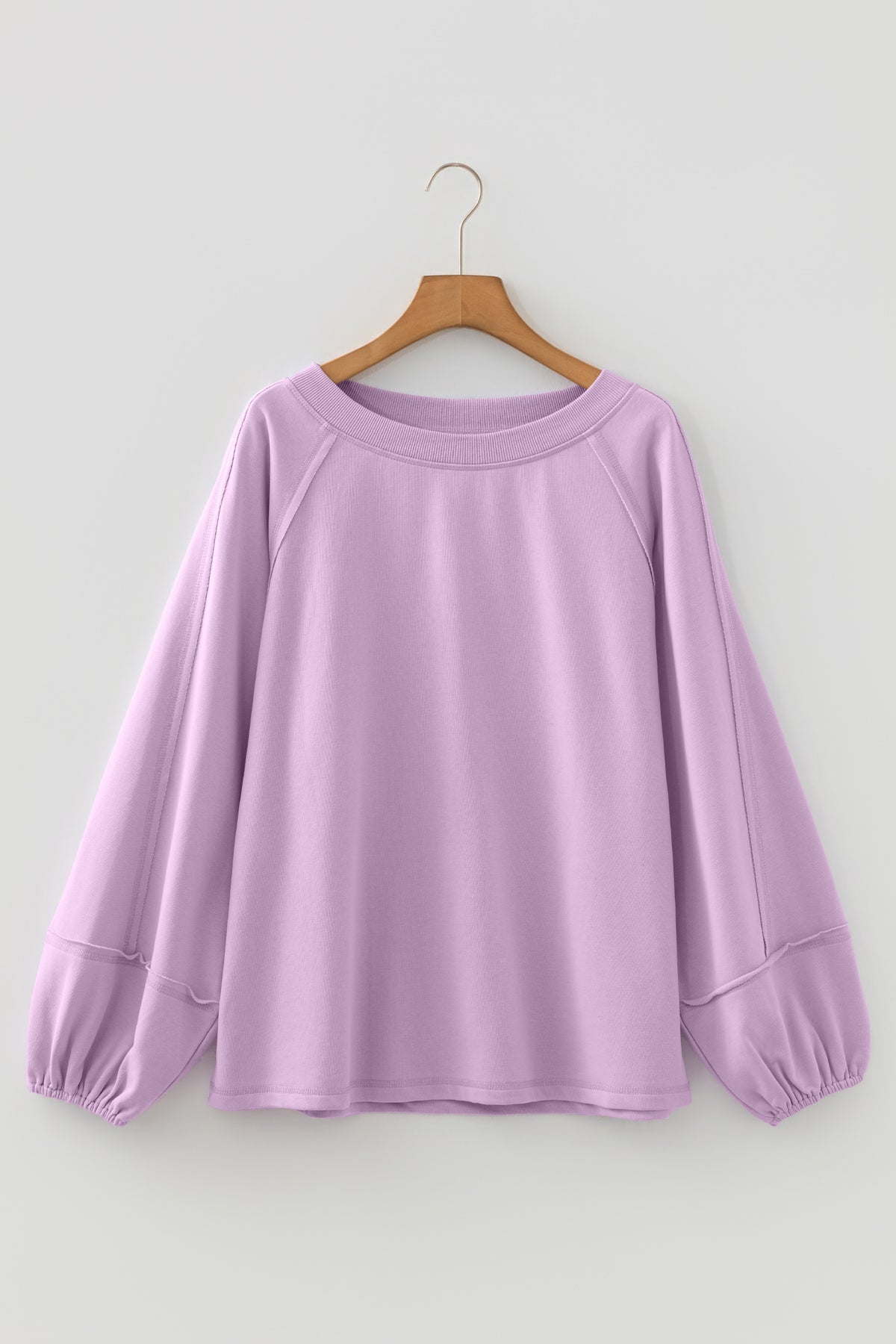 Beige Solid Color Raw Seam Patchwork Baggy Sweatshirt
